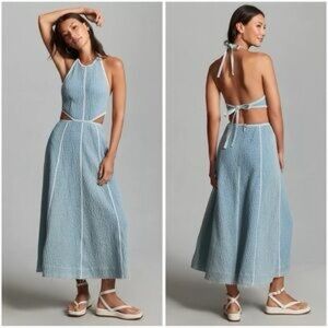 Sabina Musayev Elegant Blue Halter Dress Sz XL